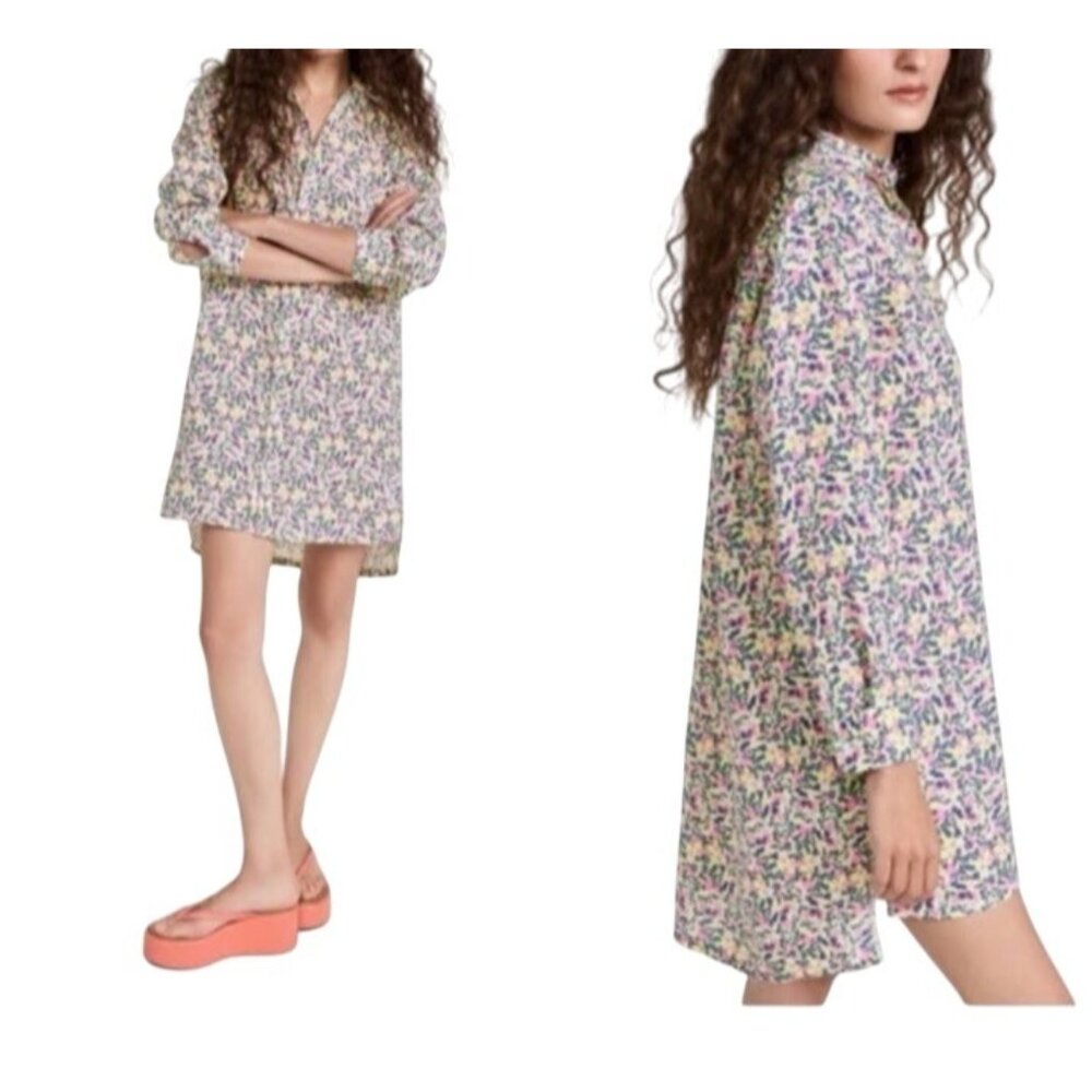 Frank & Eileen Hunter XS Linen Button Down Tunic Dress Neon Floral Tropical